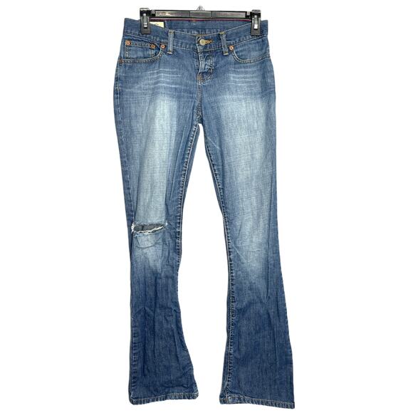 Y2K Abercrombie Fitch Jeans 0 Long Blue Denim Flared 100% Cotton Ripped At Knee - Picture 1 of 5